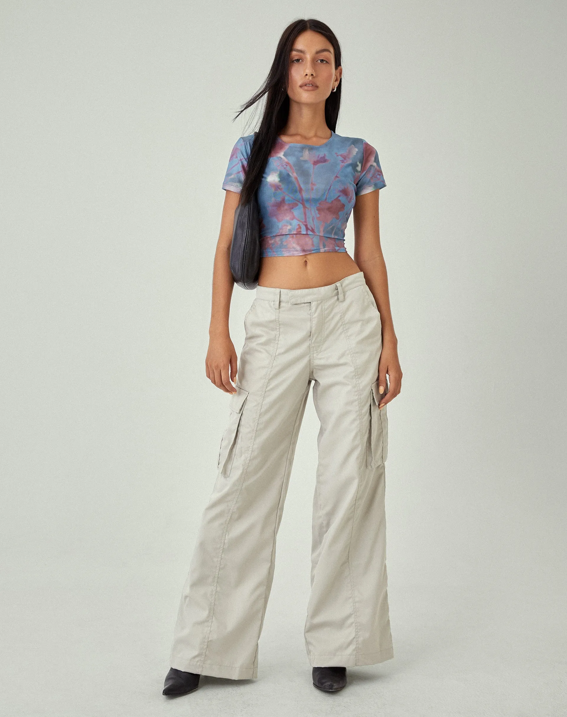 MOTEL X JACQUIE Tonia Printed Top in Lumen Mesh Blue