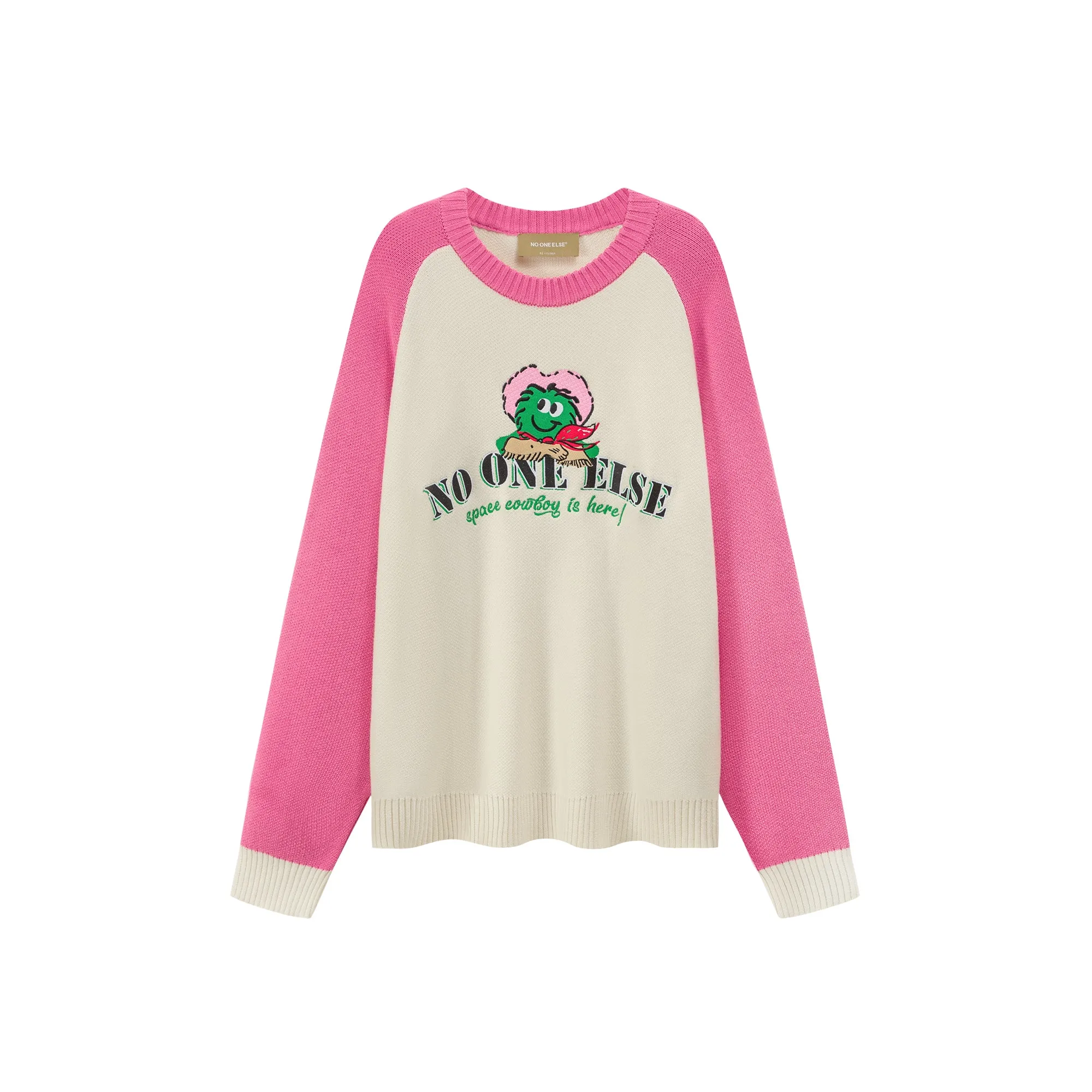 Pattern Color Matching Raglan Knit Sweater