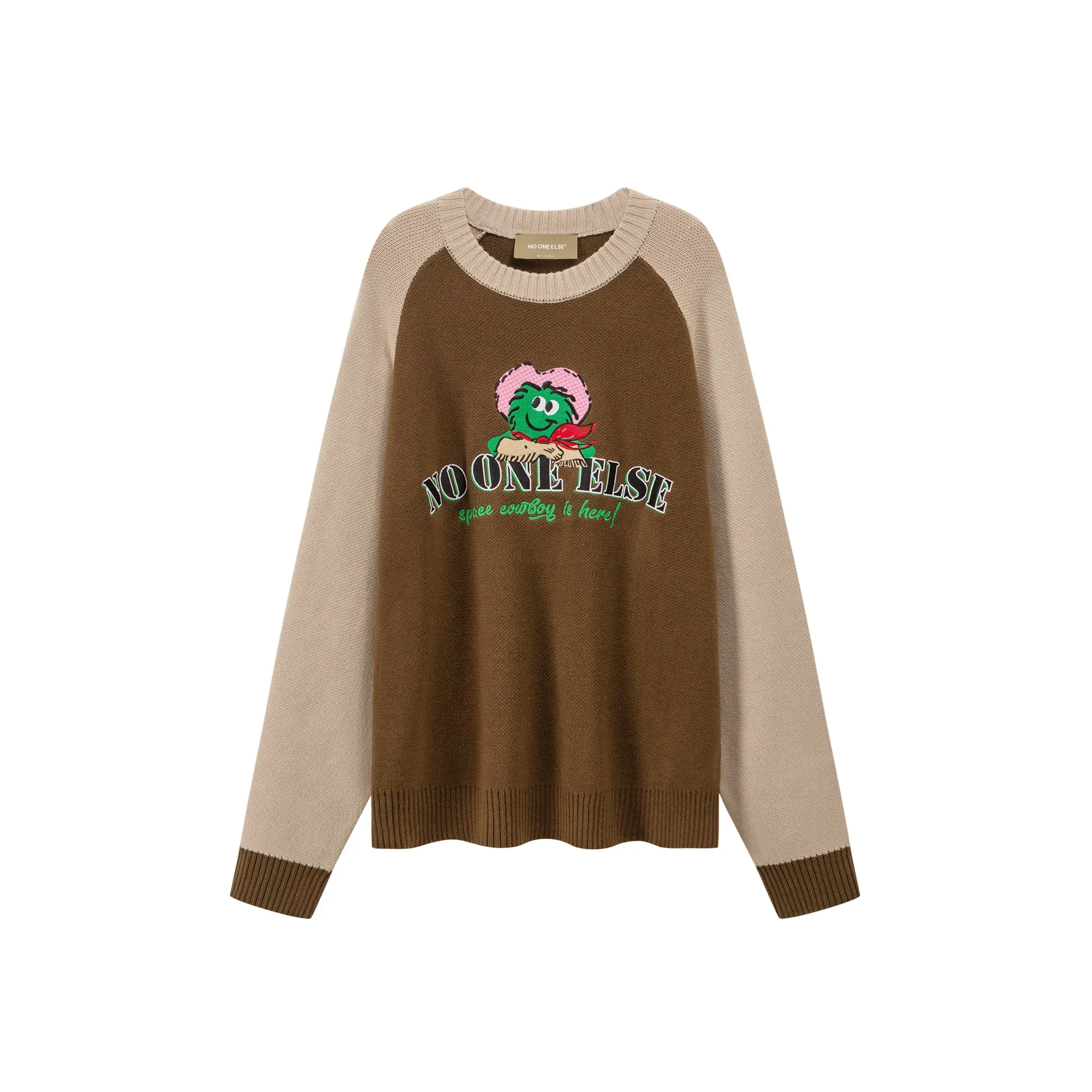 Pattern Color Matching Raglan Knit Sweater