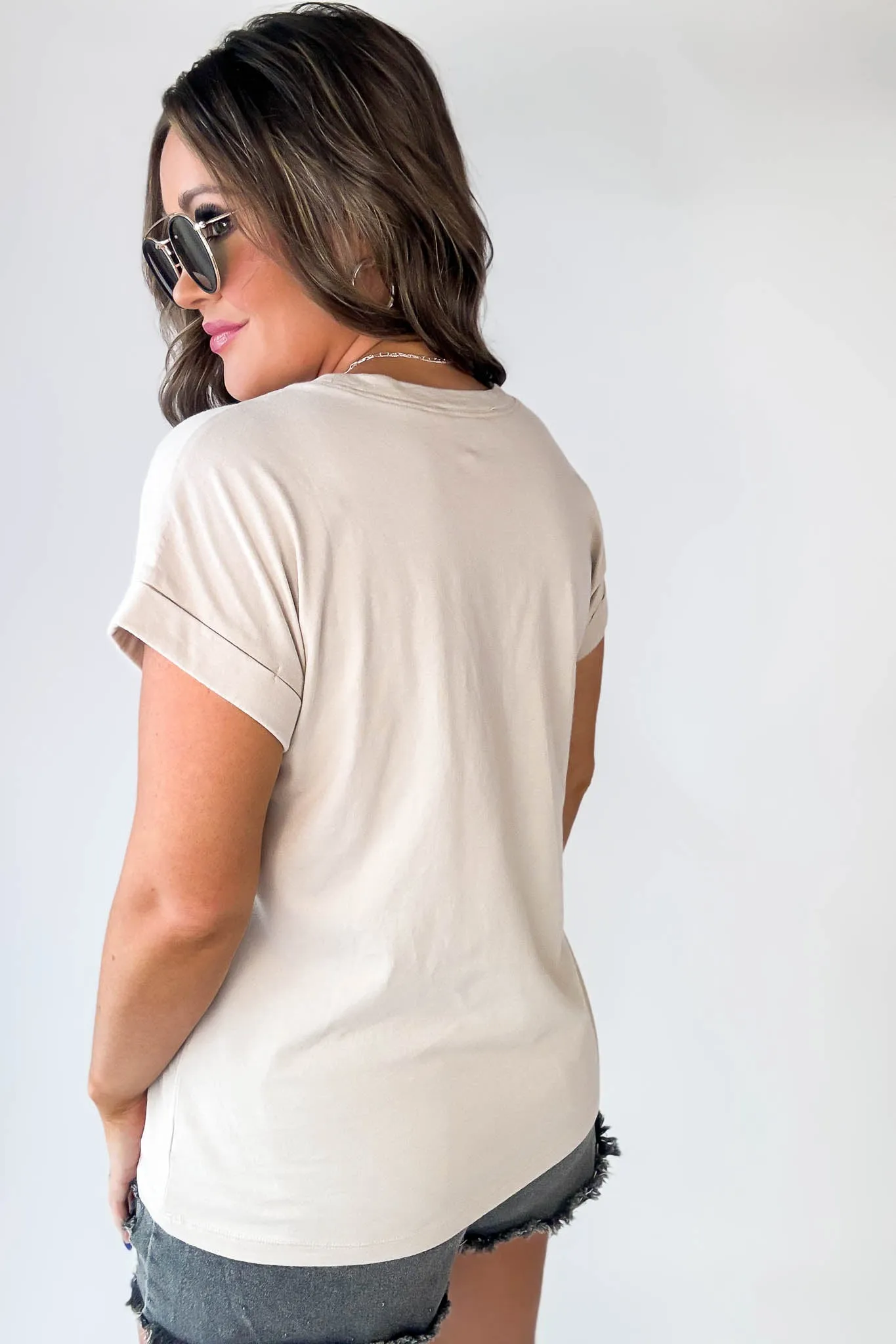 Relax Sand Beige Folded Sleeve Top .