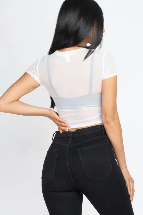 Sexy Mesh Sheer Short Sleeve Crop Top