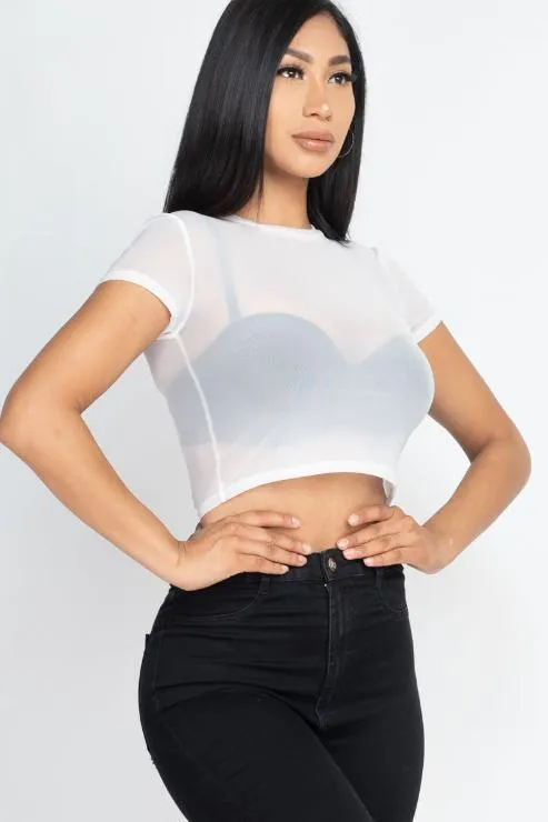 Sexy Mesh Sheer Short Sleeve Crop Top