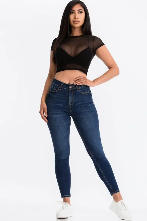 Sexy Mesh Sheer Short Sleeve Crop Top