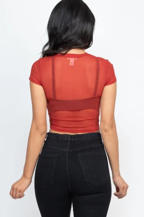 Sexy Mesh Sheer Short Sleeve Crop Top