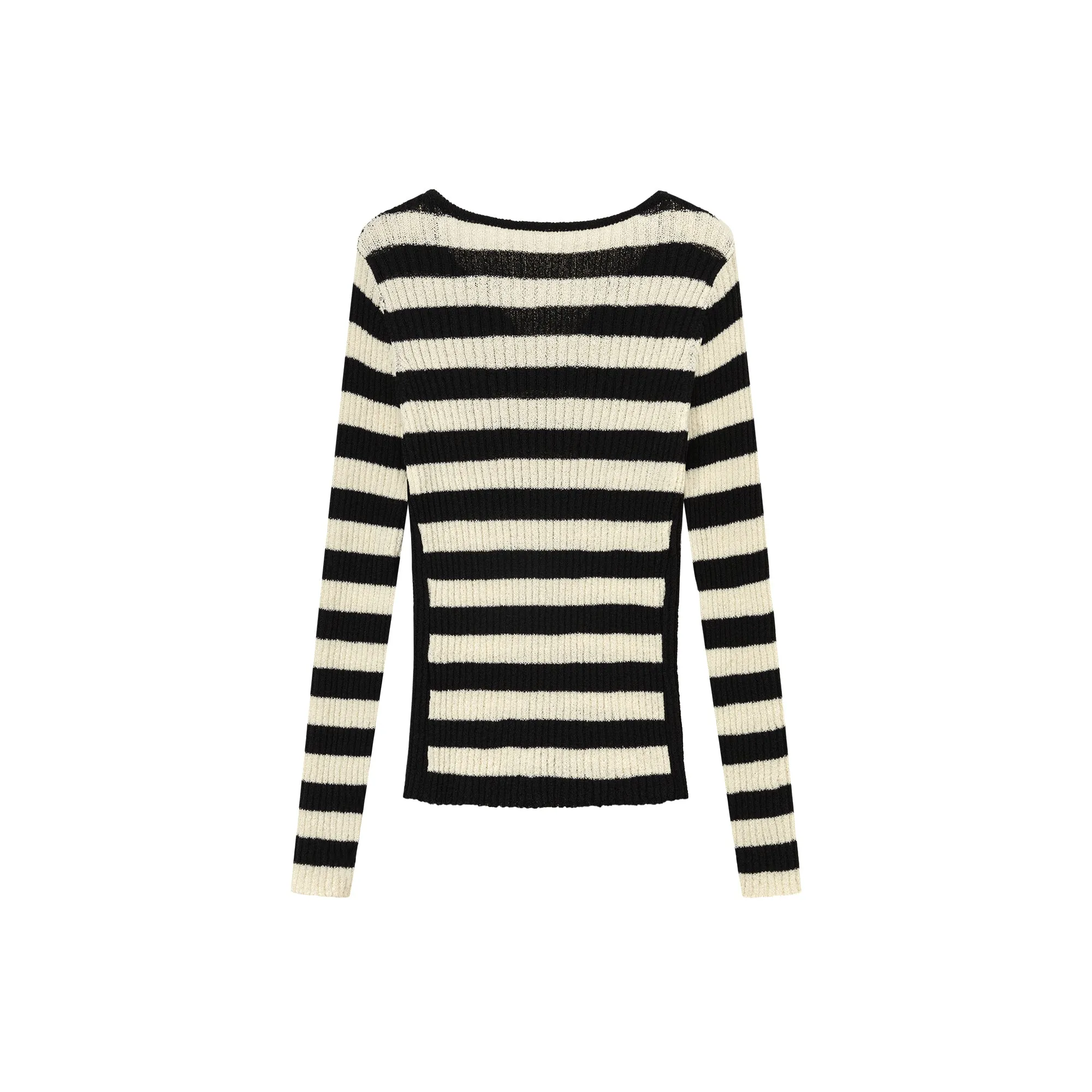 Slit Color Lettering Stripe Knit Sweater