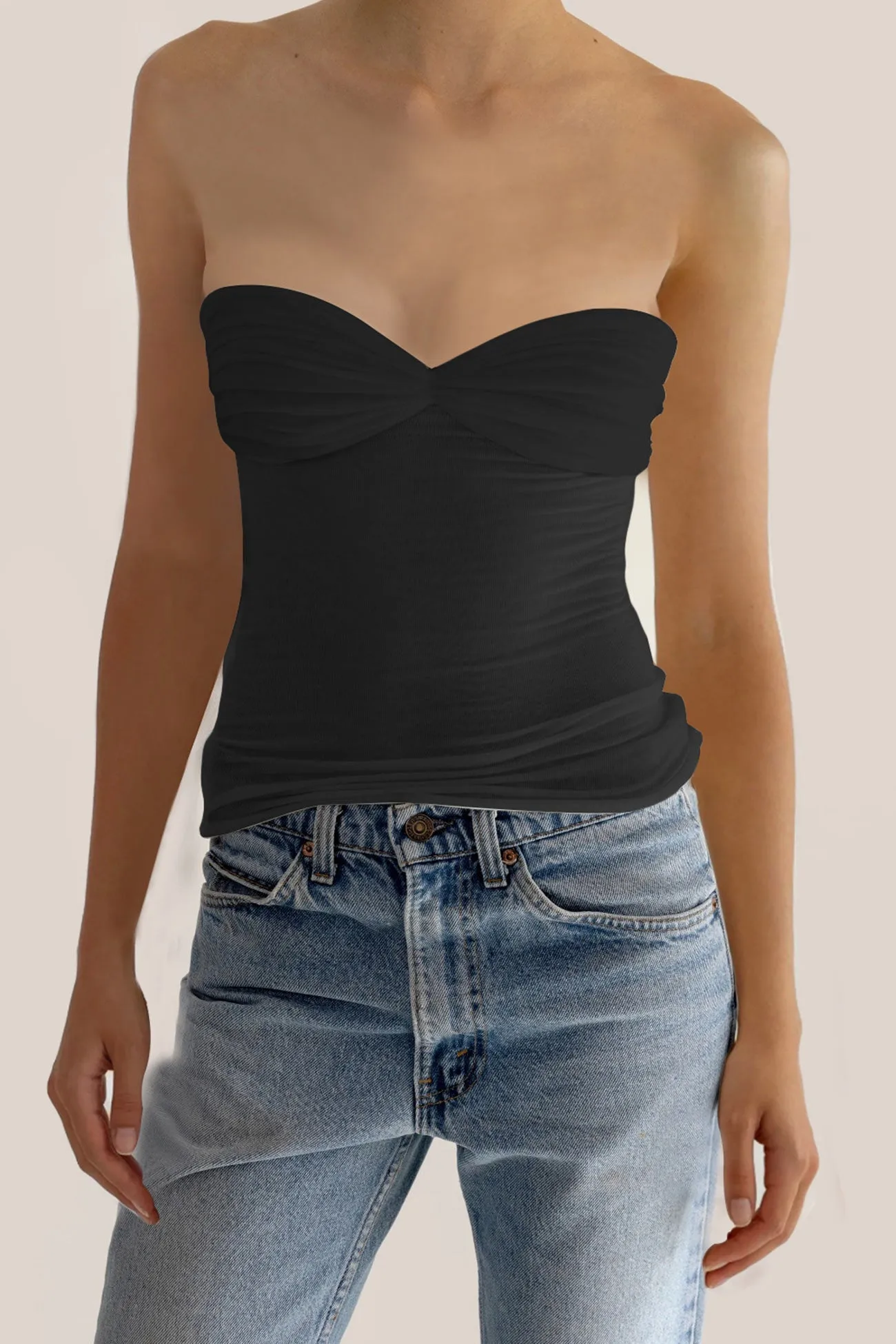 Strapless Mesh Shirring Tops