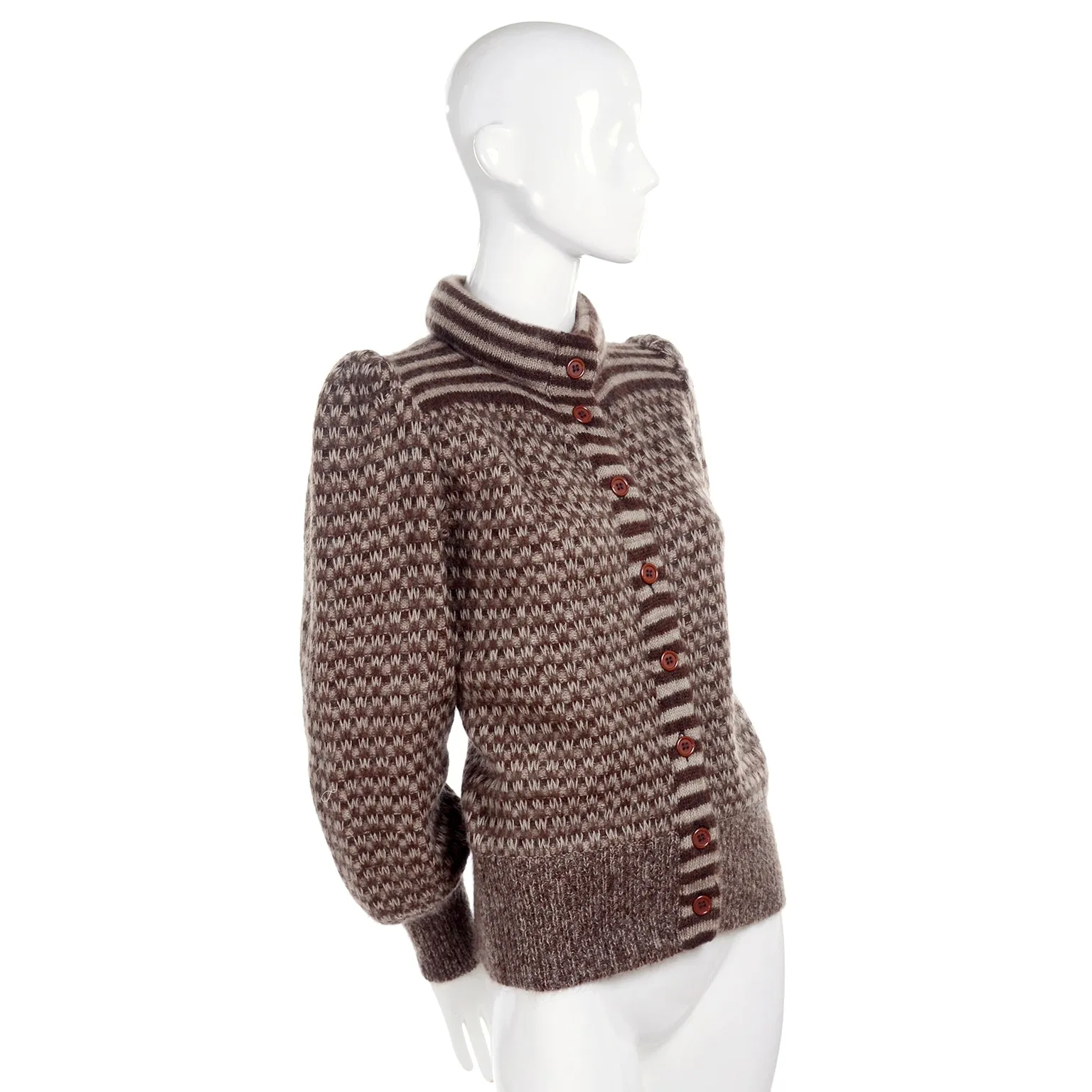 Valentino Attributed Brown & Cream Patterned Vintage Wool Sweater