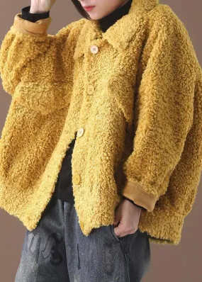 women plus size Coats yellow lapel Button Woolen Coats