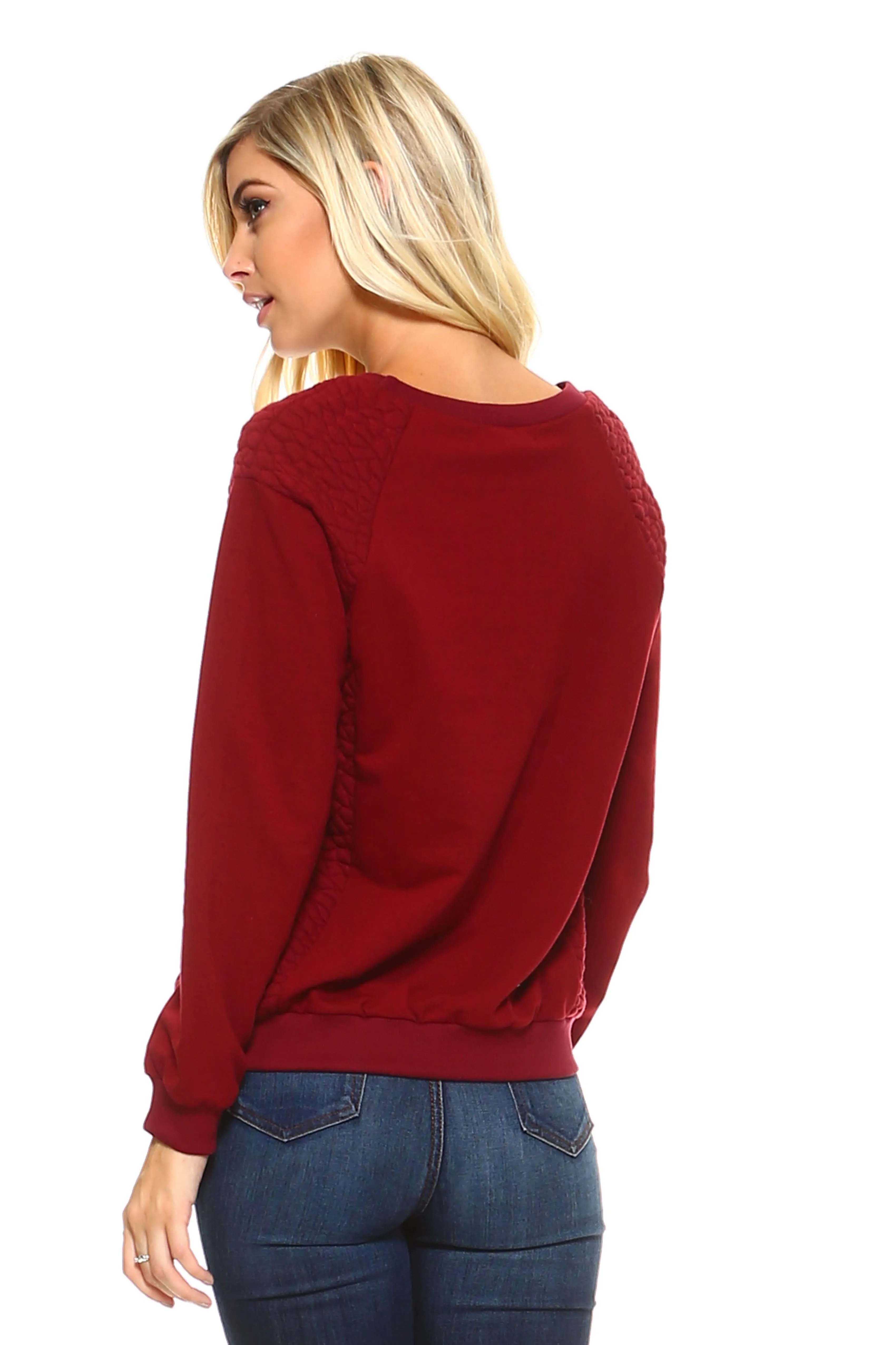 Women's Crewneck Sweatshirt with Patterned Sleeves