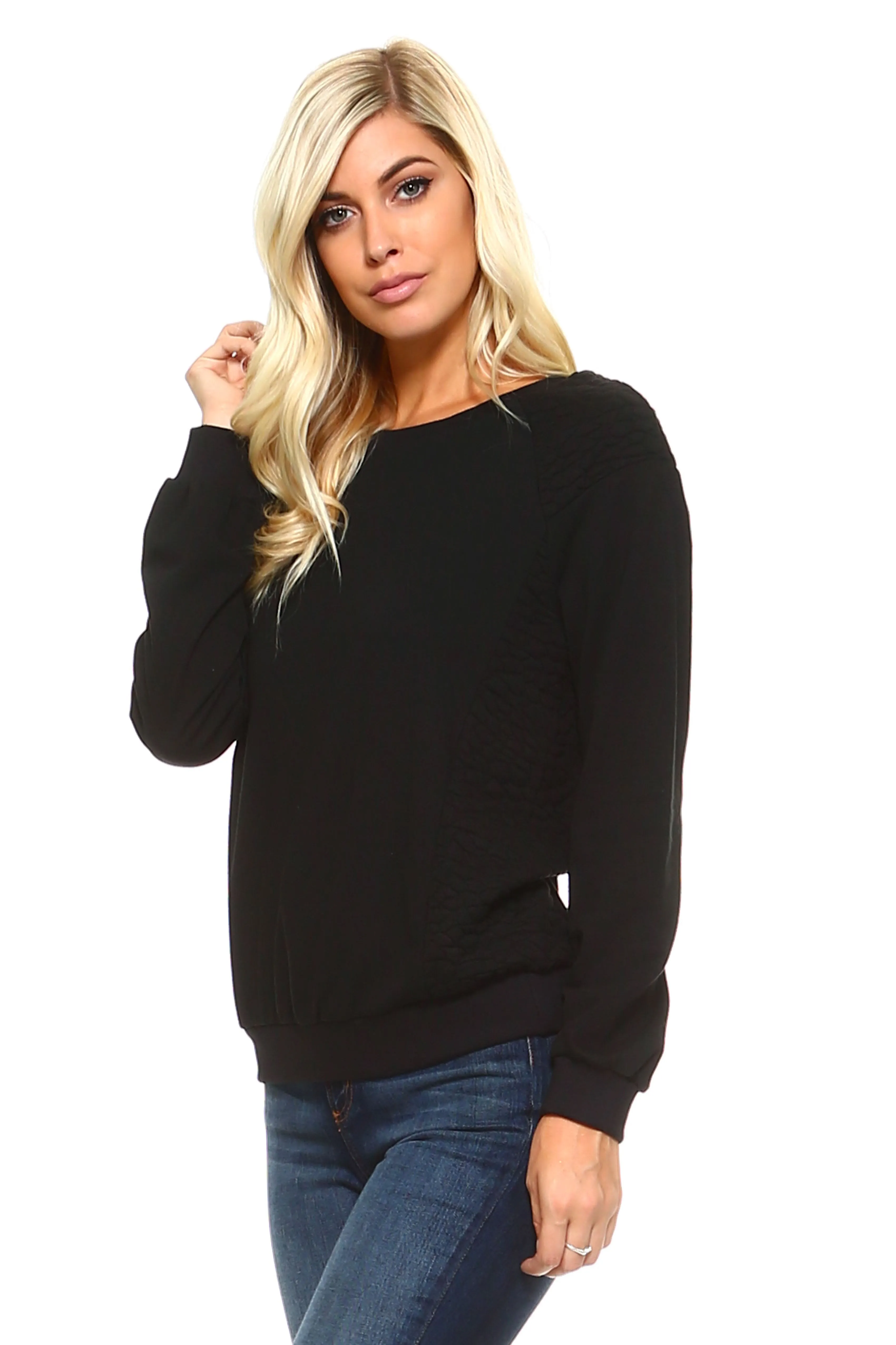 Women's Crewneck Sweatshirt with Patterned Sleeves