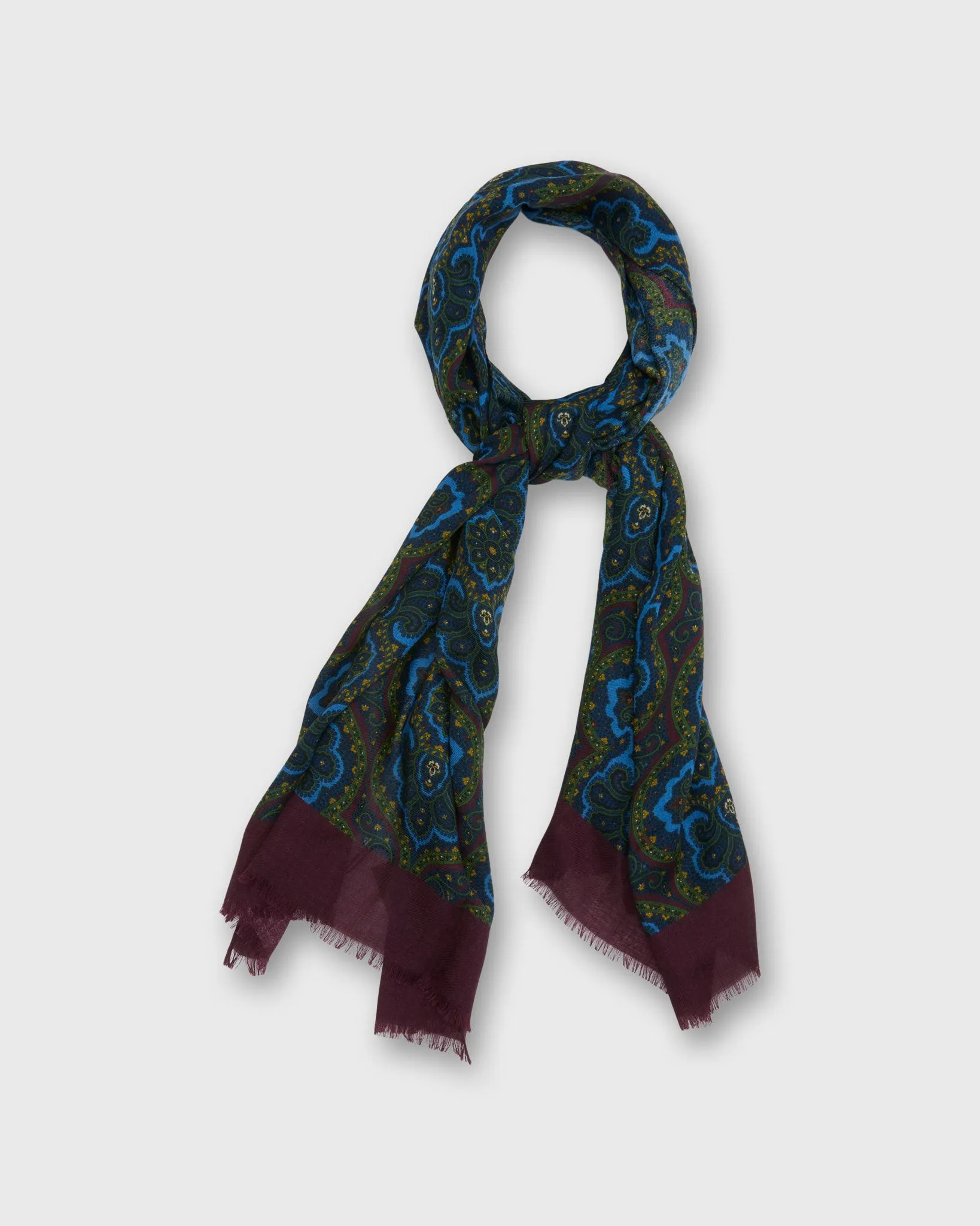 Wool Print Scarf in Green/Navy/Glacier Paisley