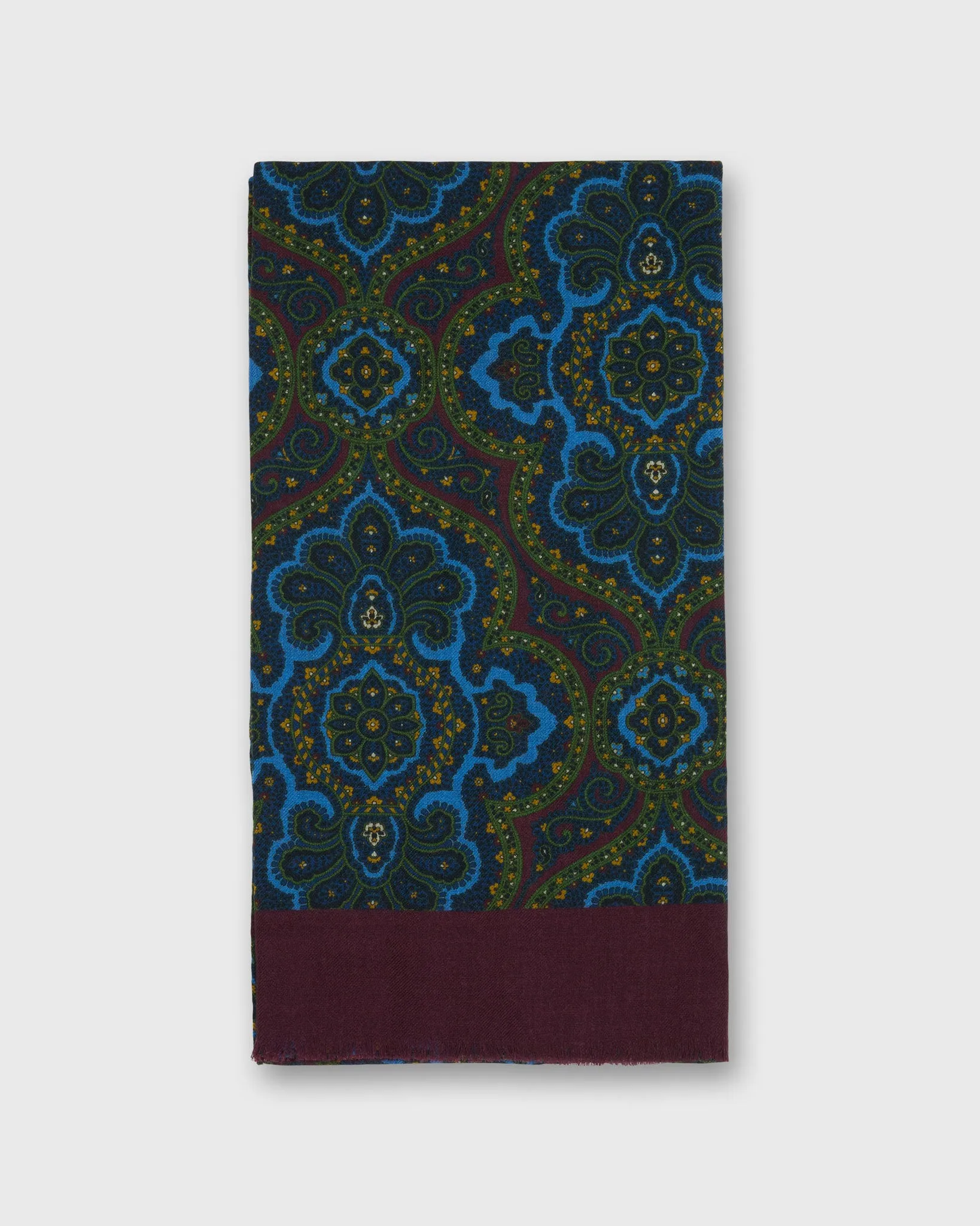 Wool Print Scarf in Green/Navy/Glacier Paisley