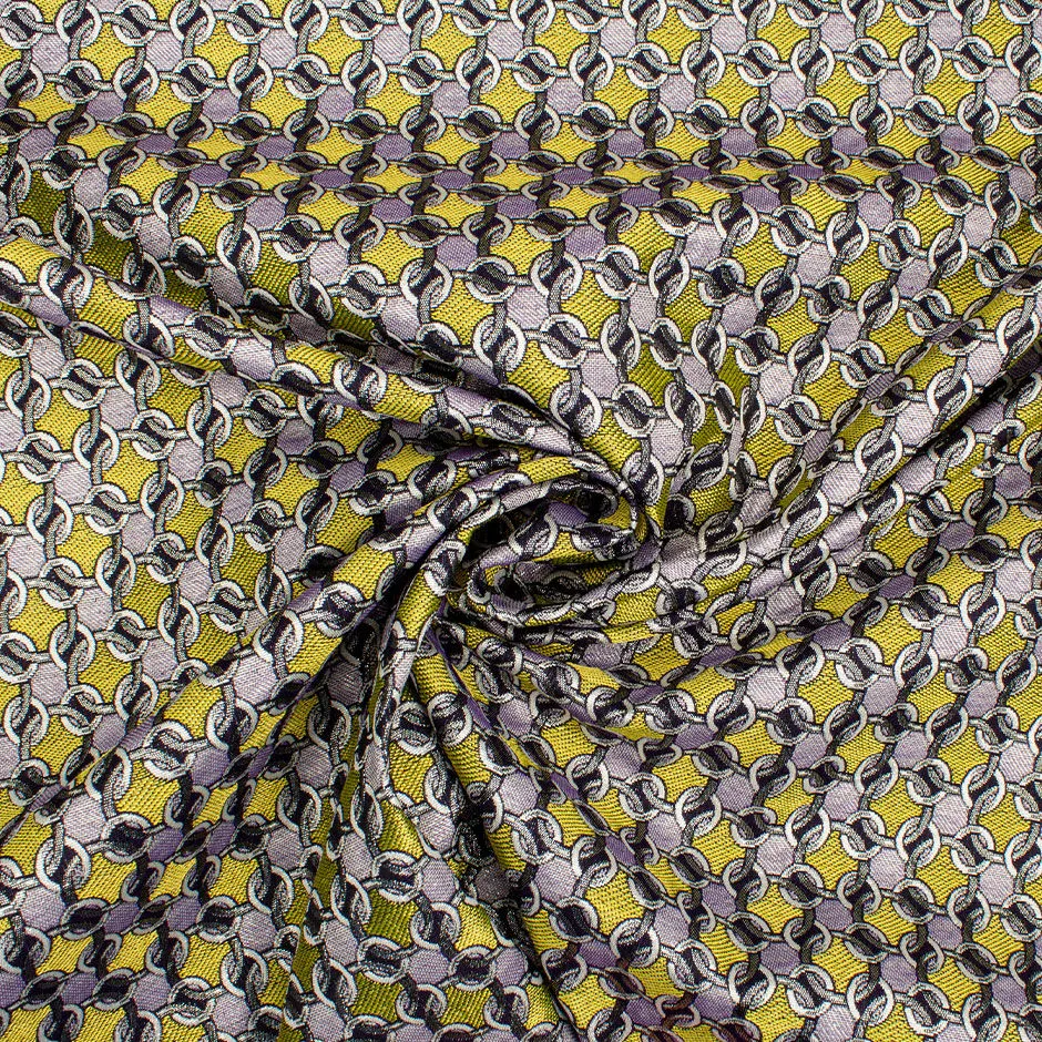 Yellow & Metallic Silver Geometric Brocade