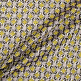 Yellow & Metallic Silver Geometric Brocade