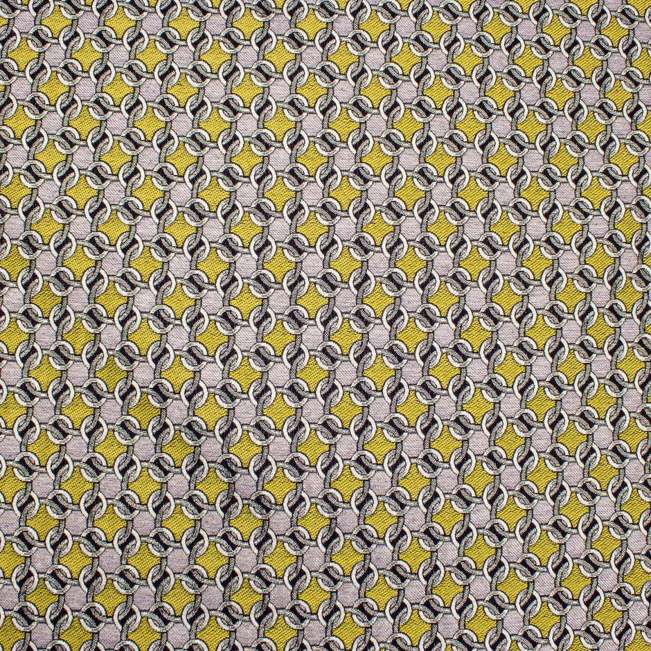 Yellow & Metallic Silver Geometric Brocade