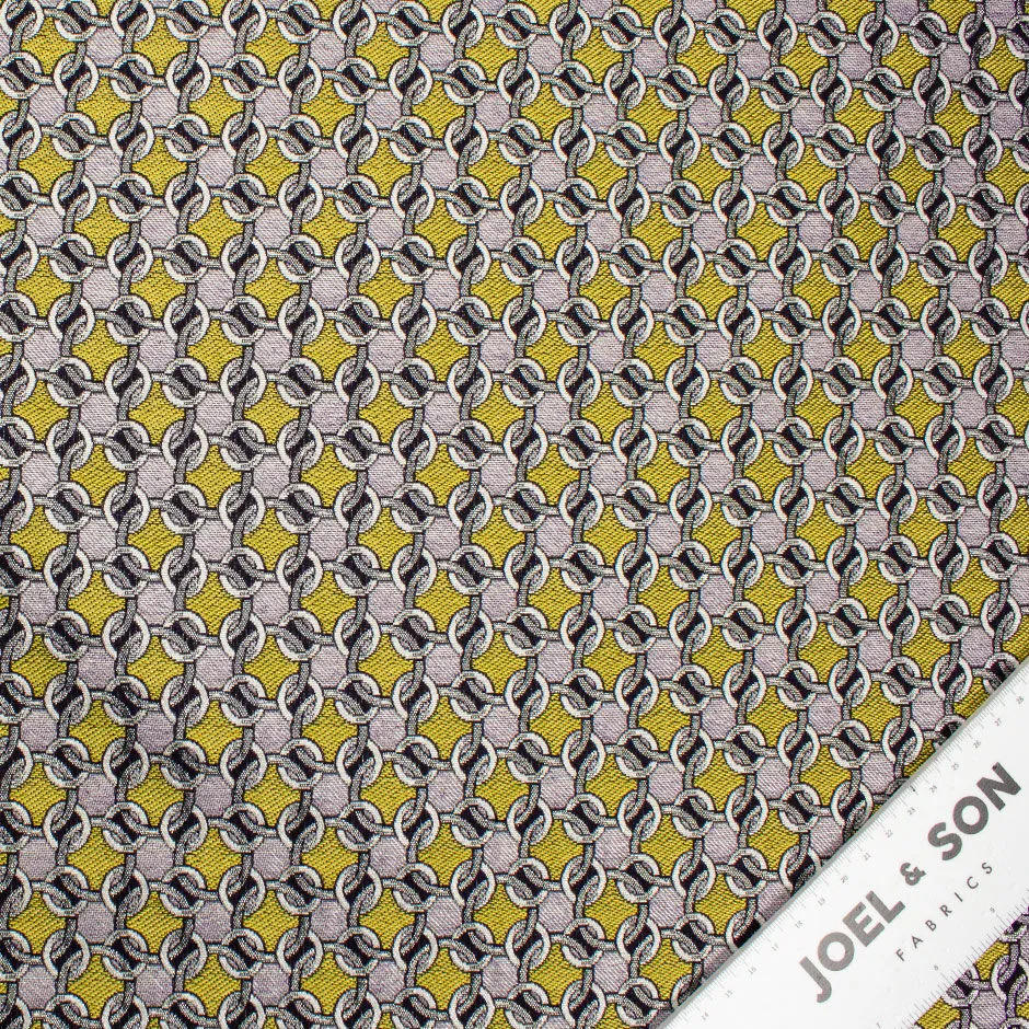 Yellow & Metallic Silver Geometric Brocade