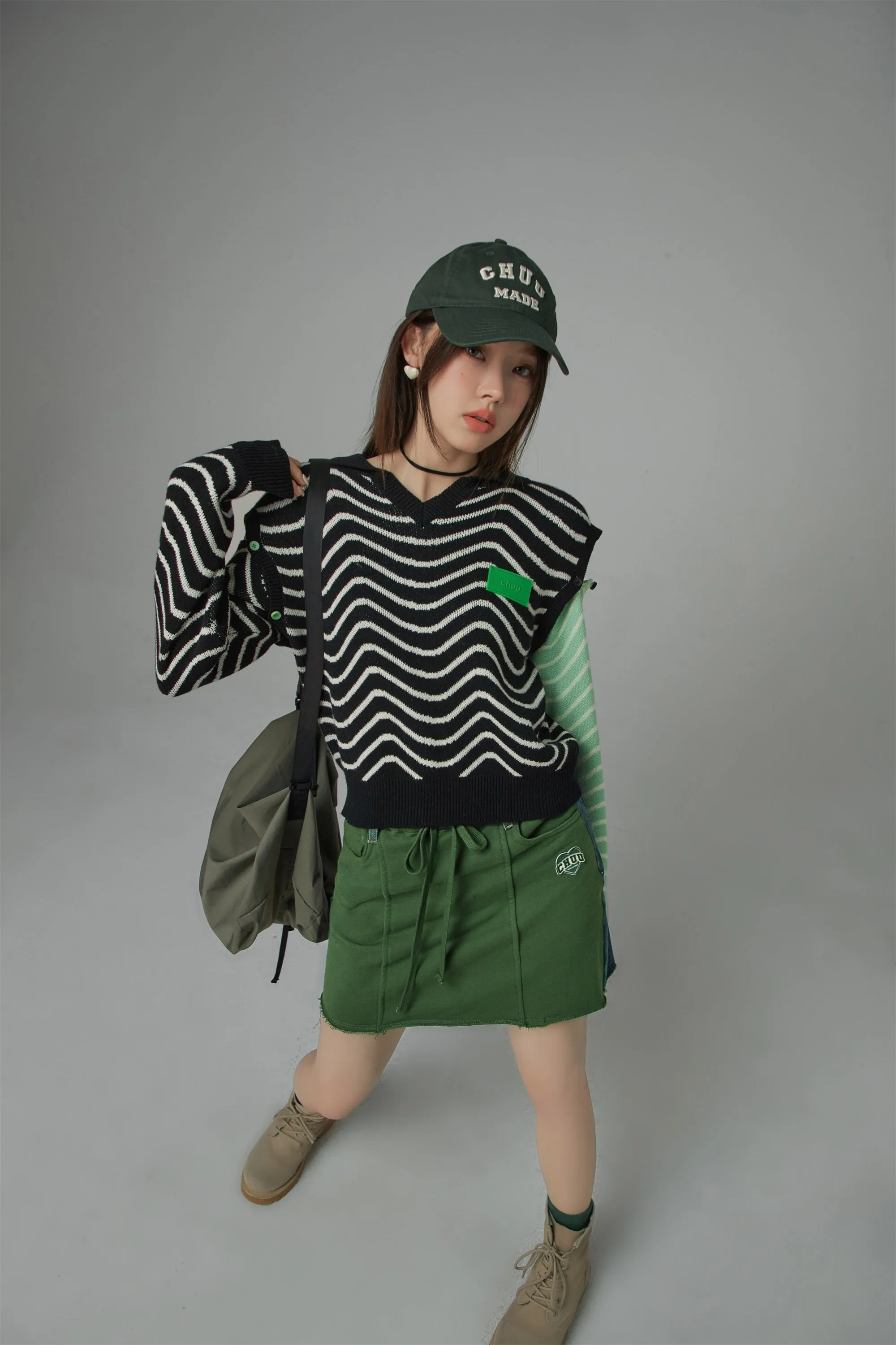 Zig-Zag Stripes Cutout Shoulders Knit Sweater