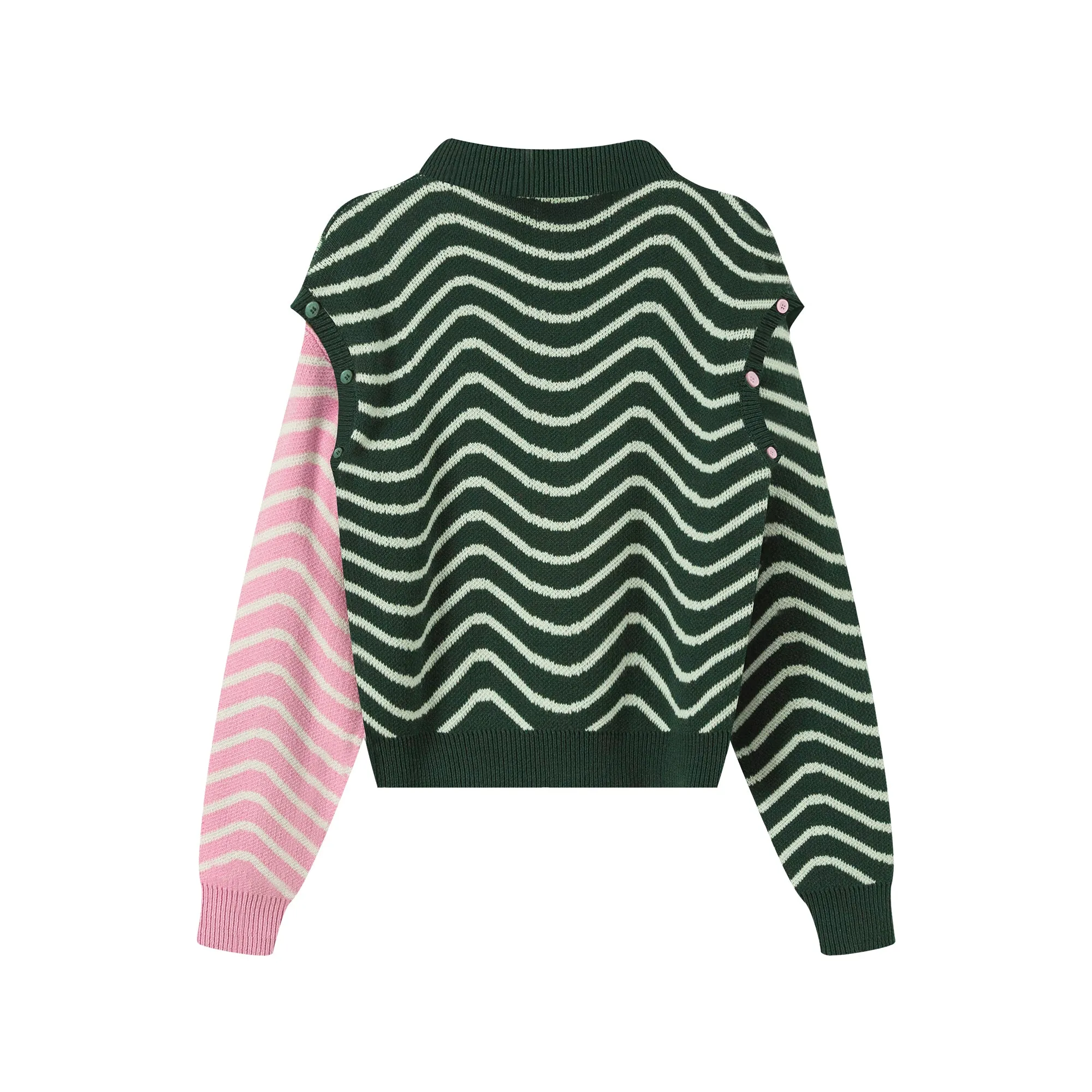 Zig-Zag Stripes Cutout Shoulders Knit Sweater