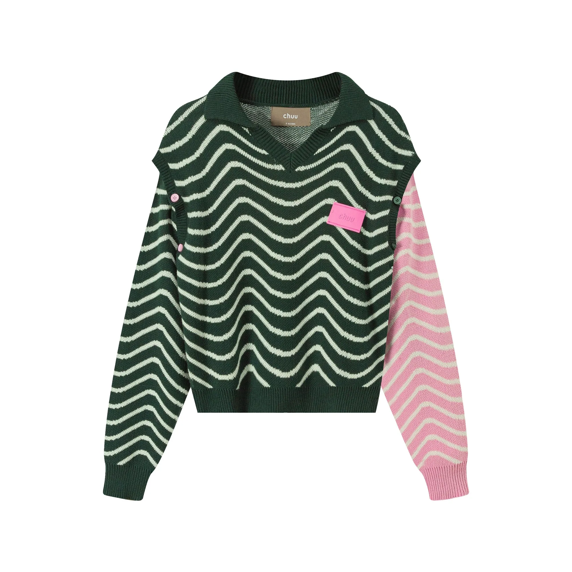 Zig-Zag Stripes Cutout Shoulders Knit Sweater